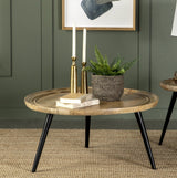 Zoe Round Coffee Table With Trio Legs Natural And Black - Ella Furniture