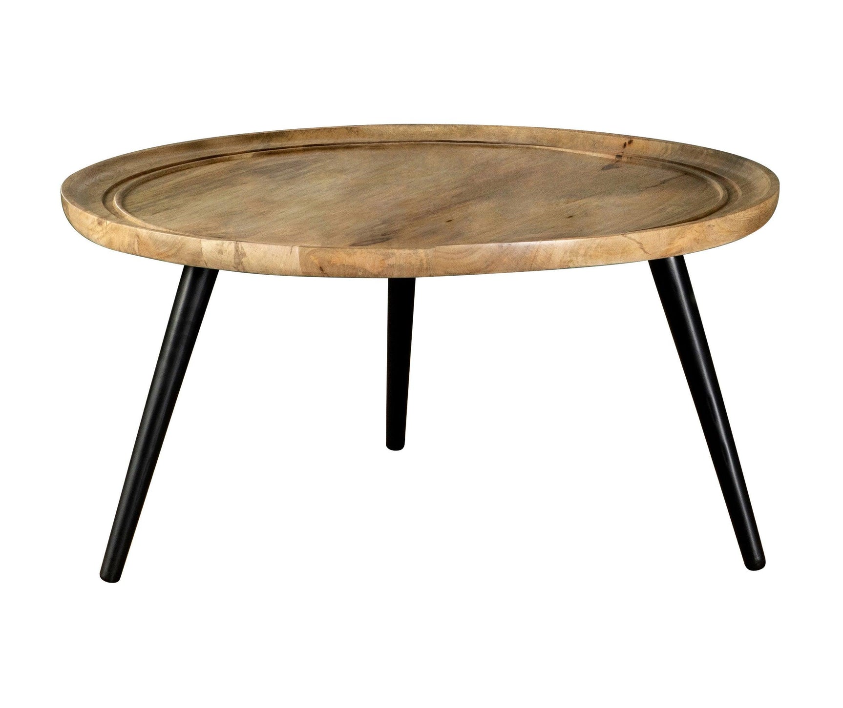 Zoe Round Coffee Table With Trio Legs Natural And Black - Ella Furniture