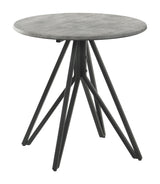 Close-up of hairpin leg design on Hadi round end table