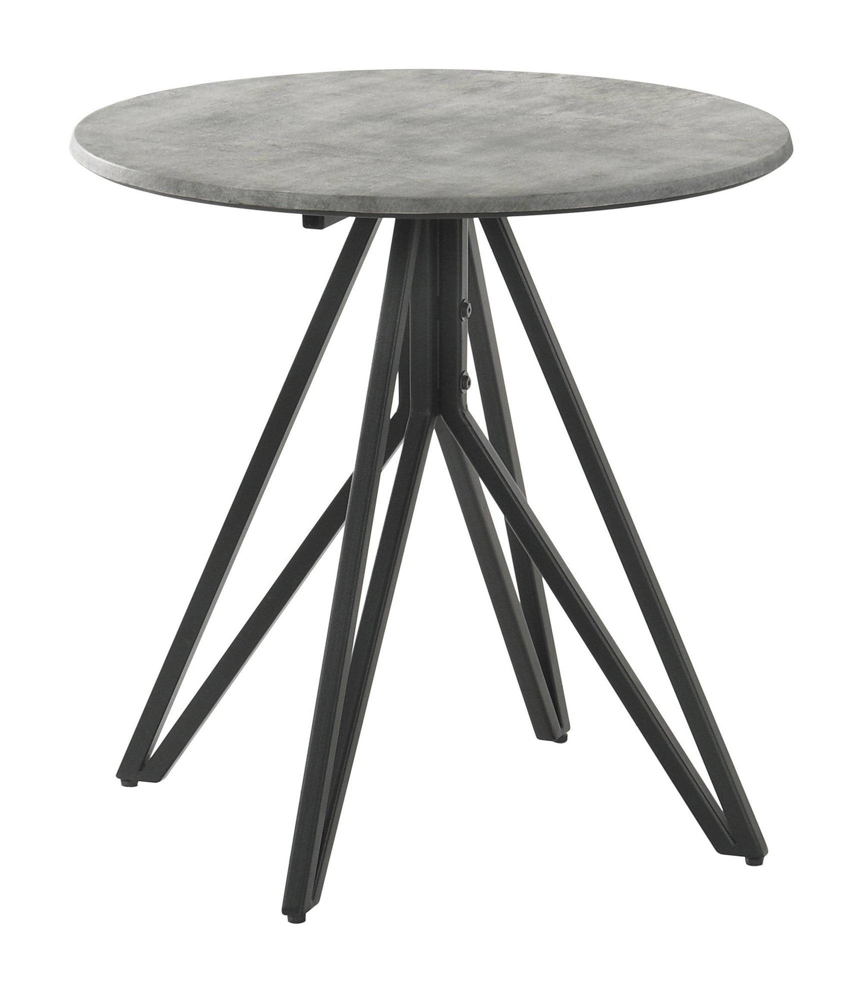 Close-up of hairpin leg design on Hadi round end table