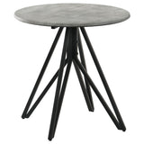 Side angle of Hadi coffee table showing gunmetal geometric metal base