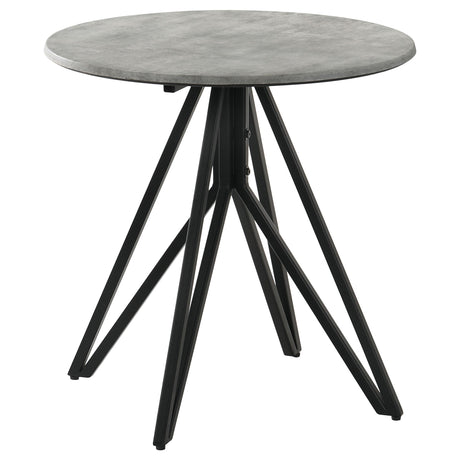 Side angle of Hadi coffee table showing gunmetal geometric metal base