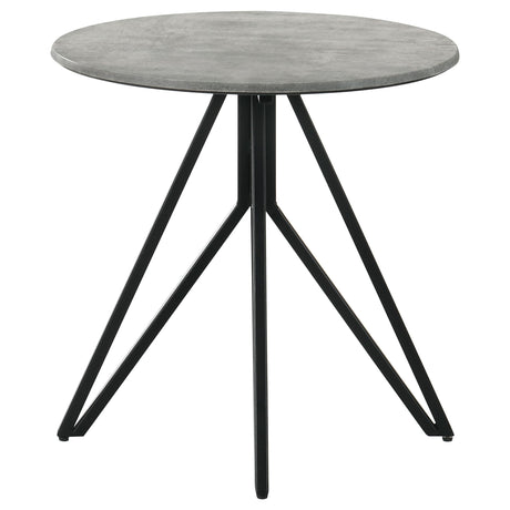 Hadi end table top with cement finish and sturdy metal base