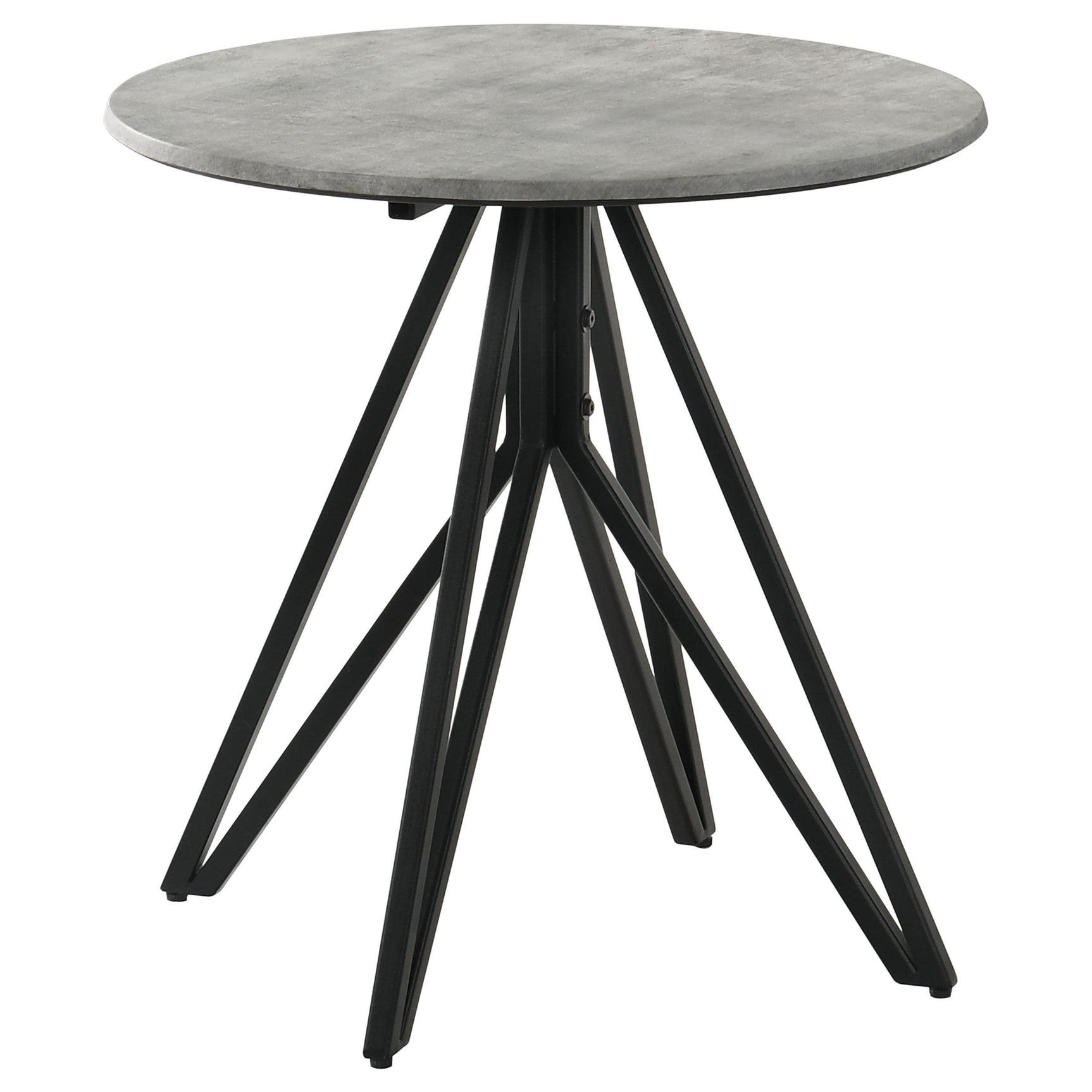 Side view of Hadi end table highlighting geometric metal base design