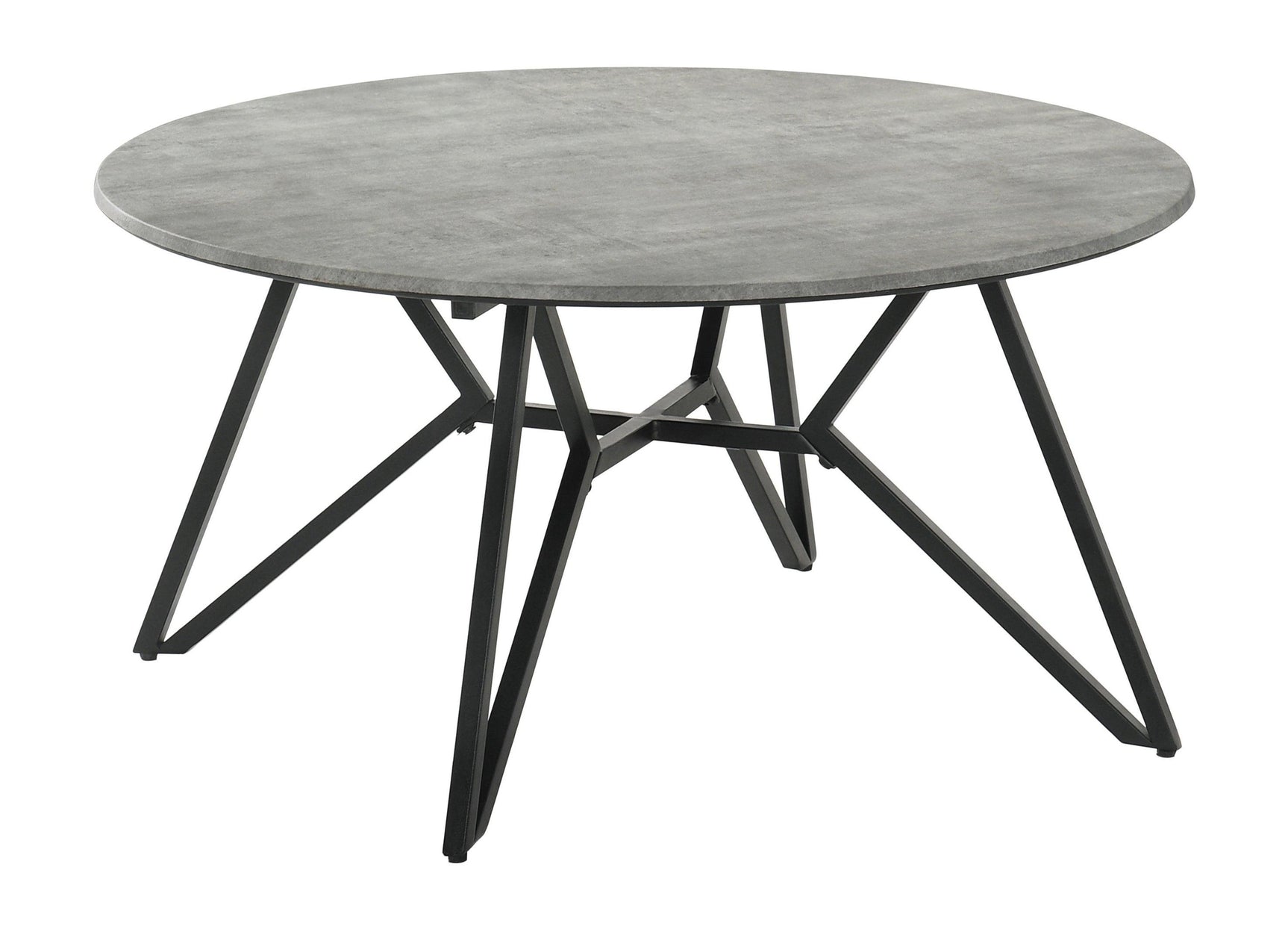 Side angle of Hadi Round Coffee Table with gunmetal hairpin legs