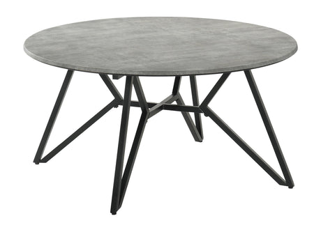 Side angle of Hadi Round Coffee Table with gunmetal hairpin legs