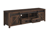 Open sliding door revealing storage compartments on Madra TV Console
