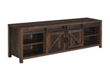 Close-up of sliding barn door hardware on Madra TV Console