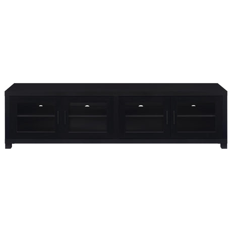 TV stand supporting a large flat screen TV
