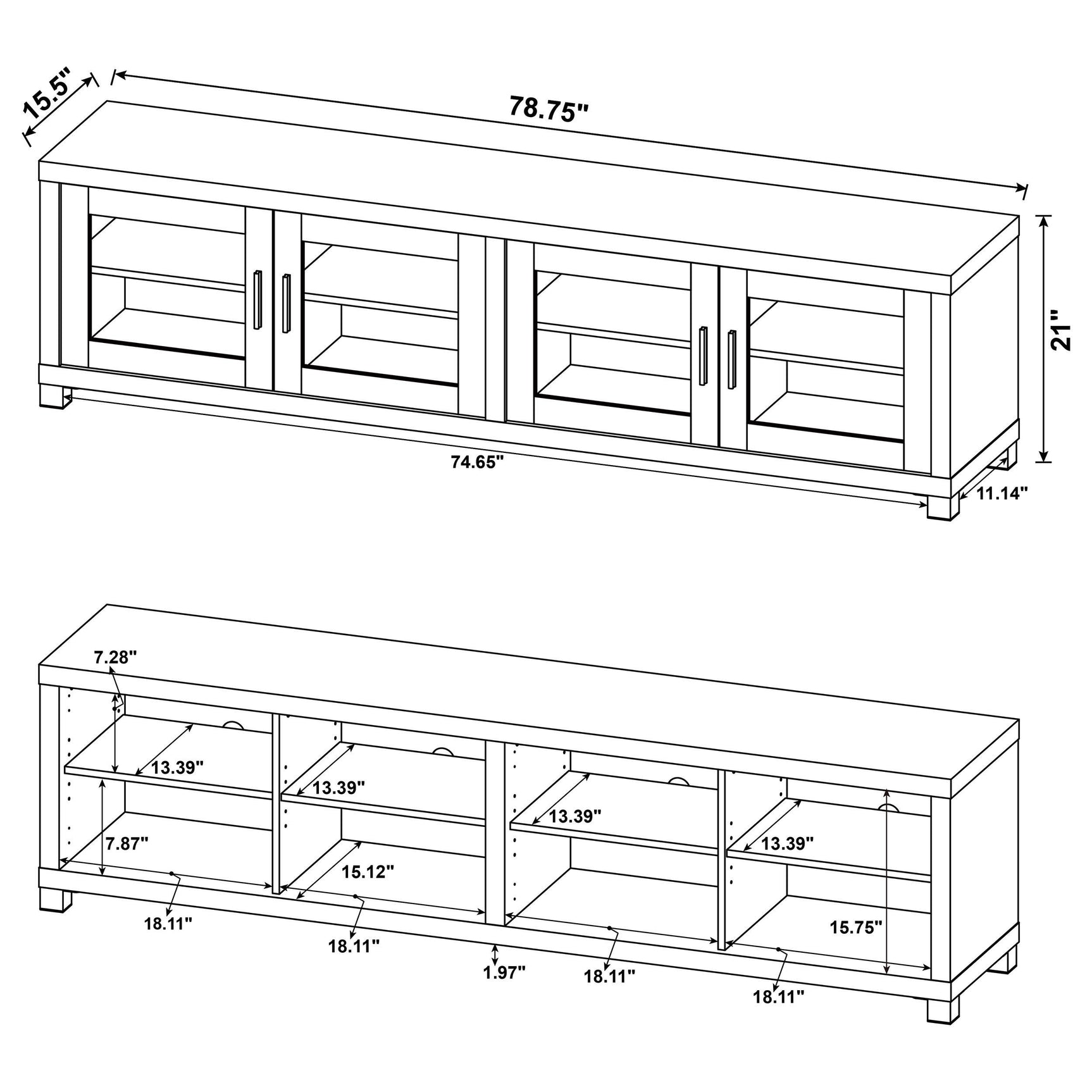 Jupiter Entertainment Center black 3-piece set with 79-inch TV stand front view