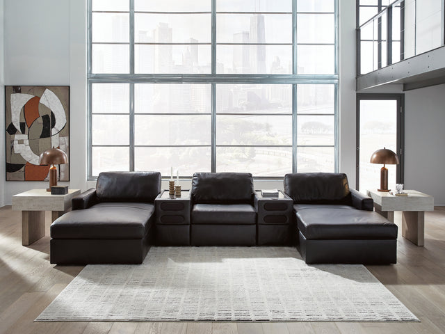 main view of Modmax II Black Leather 5-Piece Double Chaise Sectional with Audio Consoles sectional sofa