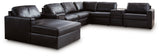 Detail close-up of Modmax II black leather sectional materials