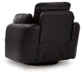 reclining view of Modmax II Black Leather Swivel Glider Recliner recliner