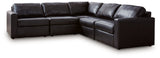 Side view of Modmax II Black Leather 5-Piece Sectional sofa showing sectional shape