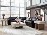 Detail view of black leather upholstery on Modmax II sectional sofa