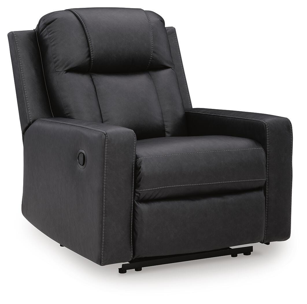 Mackmenville Carbon Faux Leather Recliner angled view