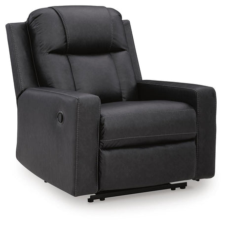 Mackmenville Carbon Faux Leather Recliner angled view