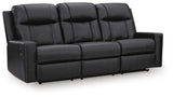 Mackmenville Carbon Faux Leather Reclining Sofa angled view