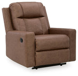 Mackmenville Caramel Faux Leather Recliner angled view