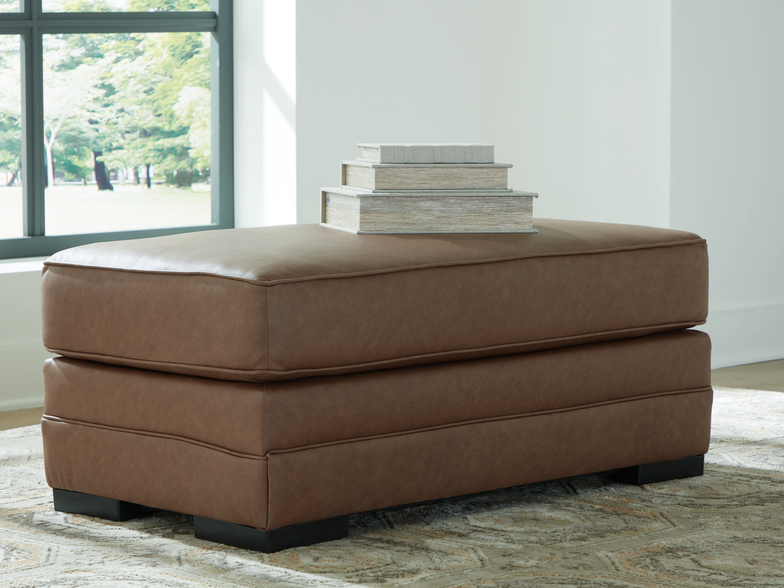 VillaCourt Caramel Faux Leather Ottoman