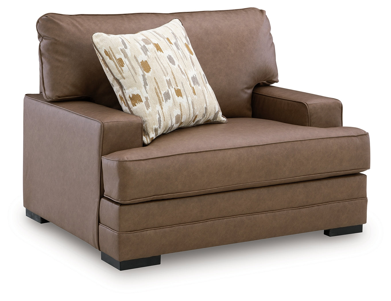 VillaCourt oversized chair front view showing caramel upholstery