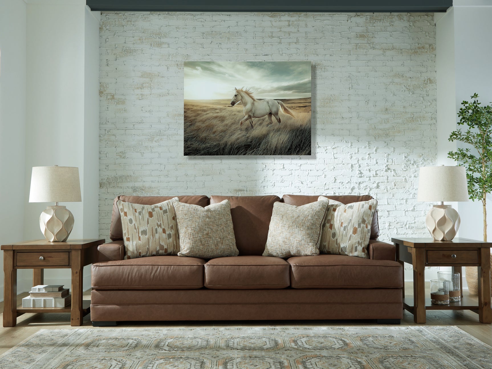 main view of VillaCourt Caramel Faux Leather Sofa furniture