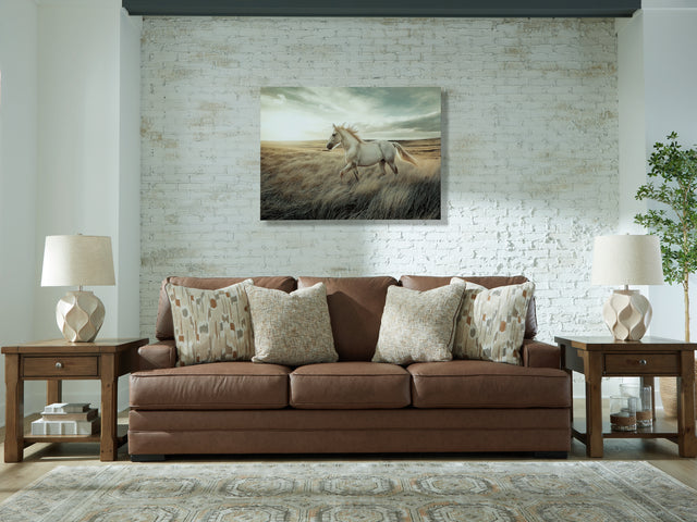 main view of VillaCourt Caramel Faux Leather Sofa furniture