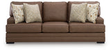 detail view of VillaCourt Caramel Faux Leather Sofa furniture