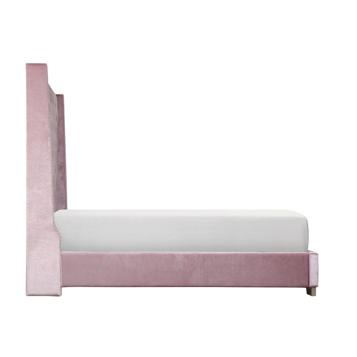 Jacklyn Pink Upholstered Tufted Queen Panel Bed headboard close-up