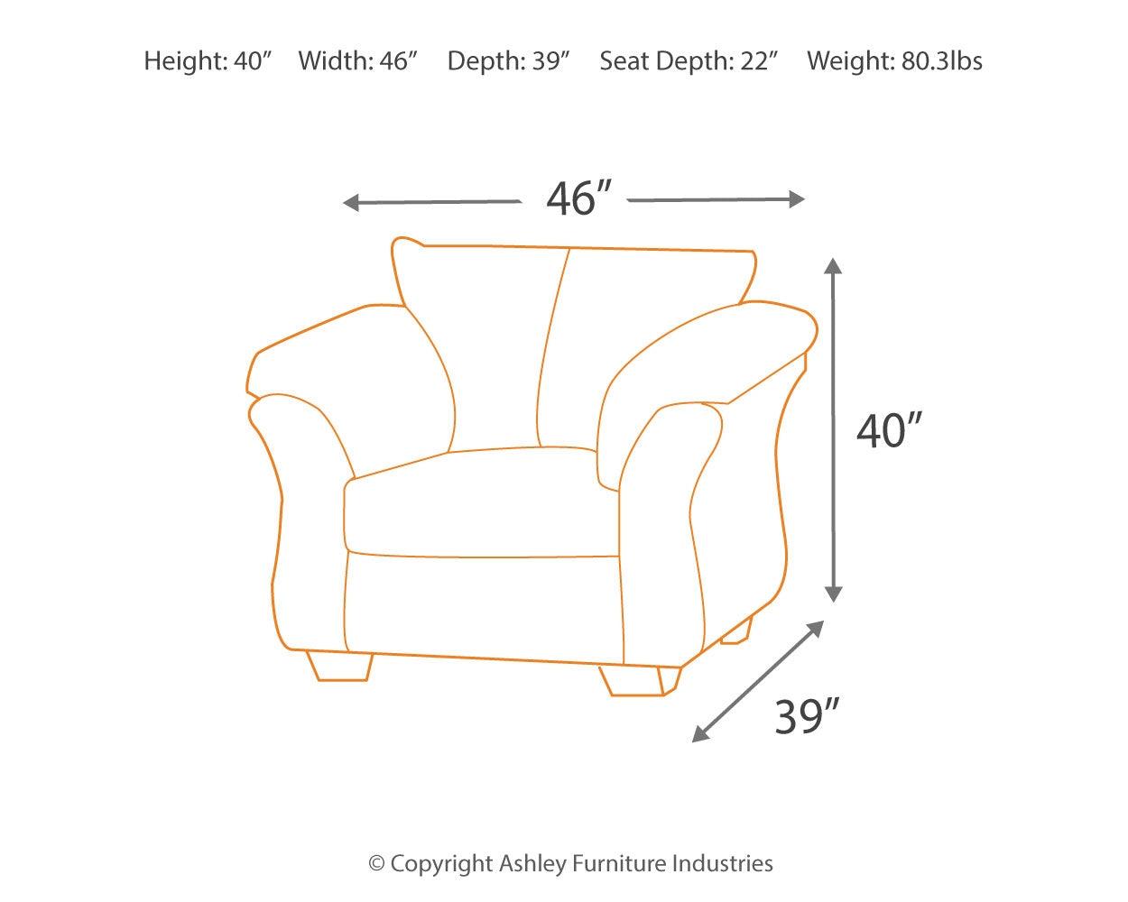 Darcy Chair dimensional diagram illustrating measurements