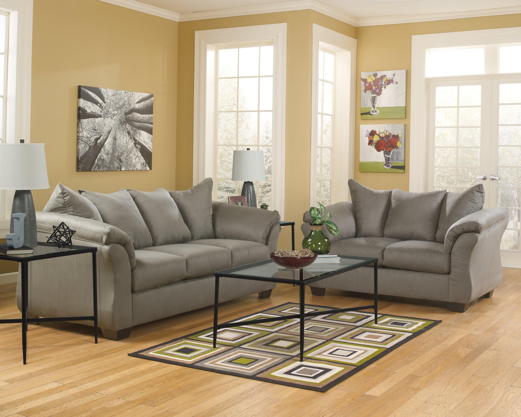 Darcy Cobblestone Microfiber Loveseat angled side