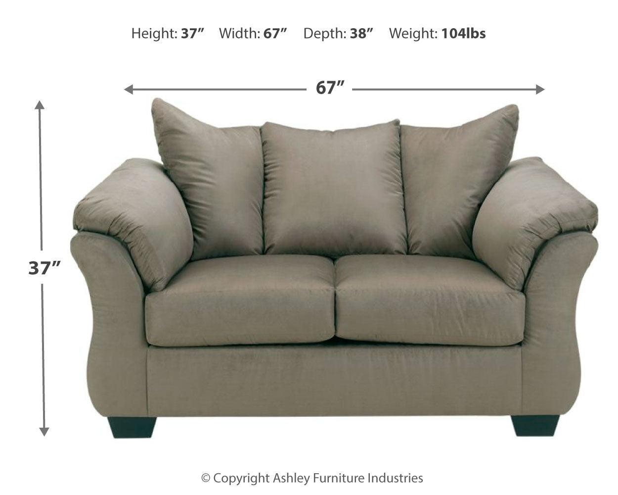 Darcy Cobblestone Microfiber Loveseat dimensions diagram