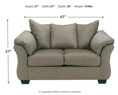 Darcy Cobblestone Microfiber Loveseat dimensions diagram