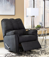 Darcy Black Microfiber Recliner in reclined position