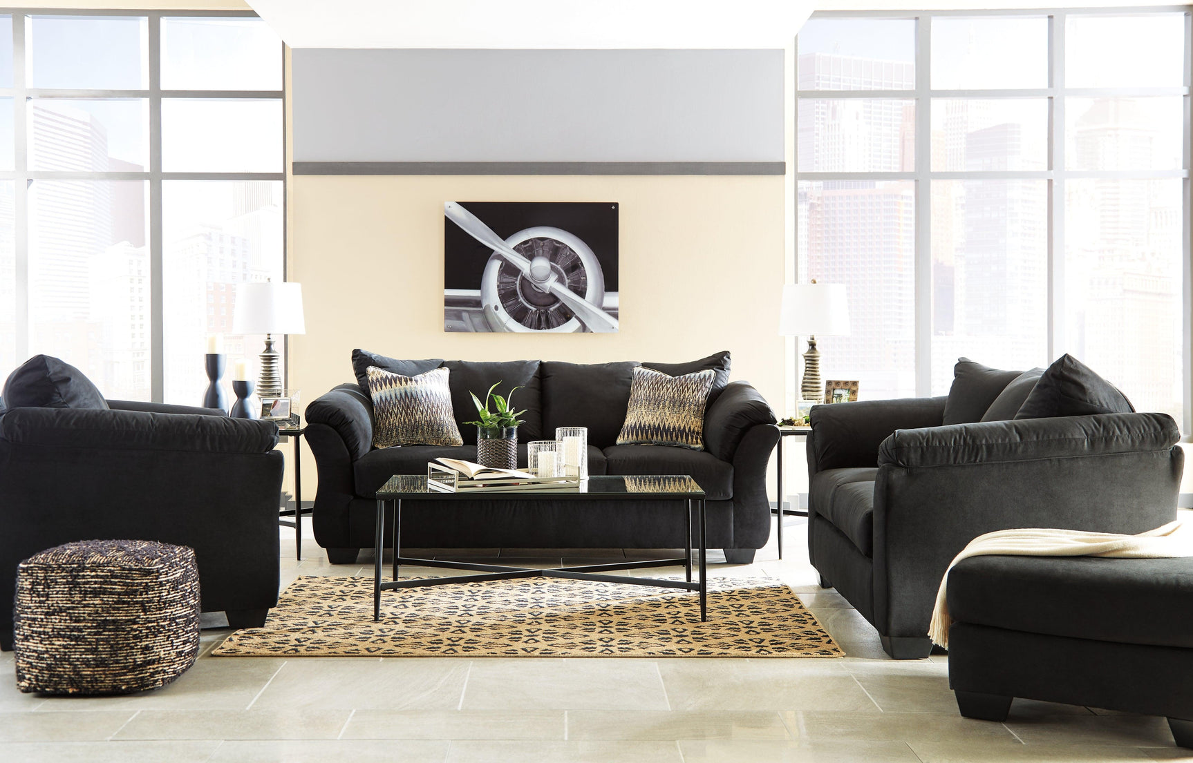 Darcy Black Armchair showing pillow-top armrests