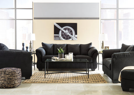 Darcy Black Microfiber Sofa lighting detail close-up