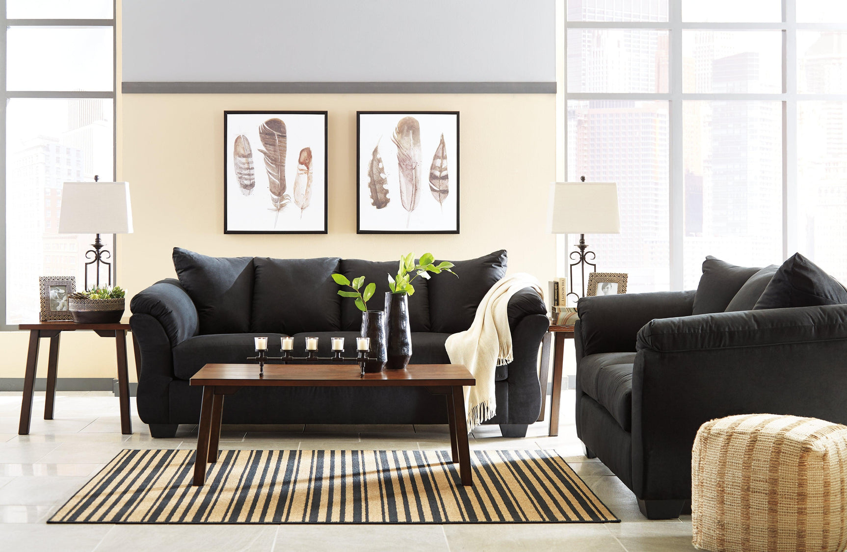 Darcy Black Microfiber Loveseat armrest detail