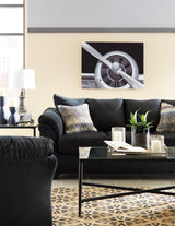 Darcy Black Microfiber Sofa detail mood shot