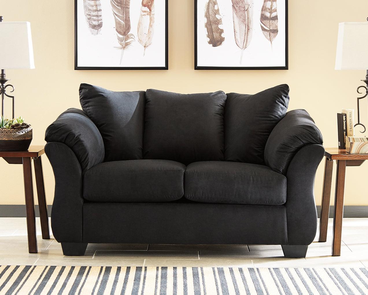 Darcy Black Microfiber Loveseat - Ella Furniture