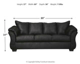 Darcy Black Microfiber Sofa with dimensions overlay