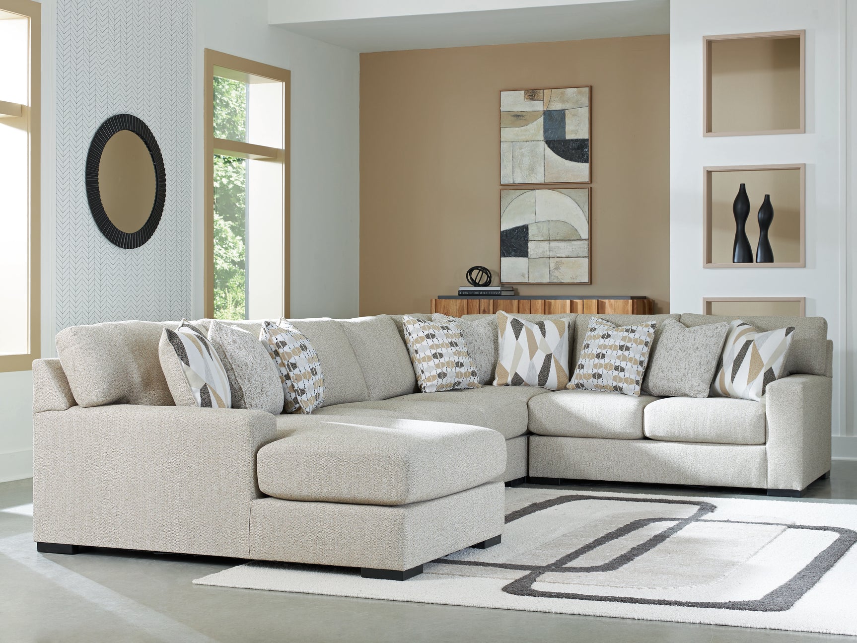 Room view showing Laurelgrove 5-piece sectional with chaise