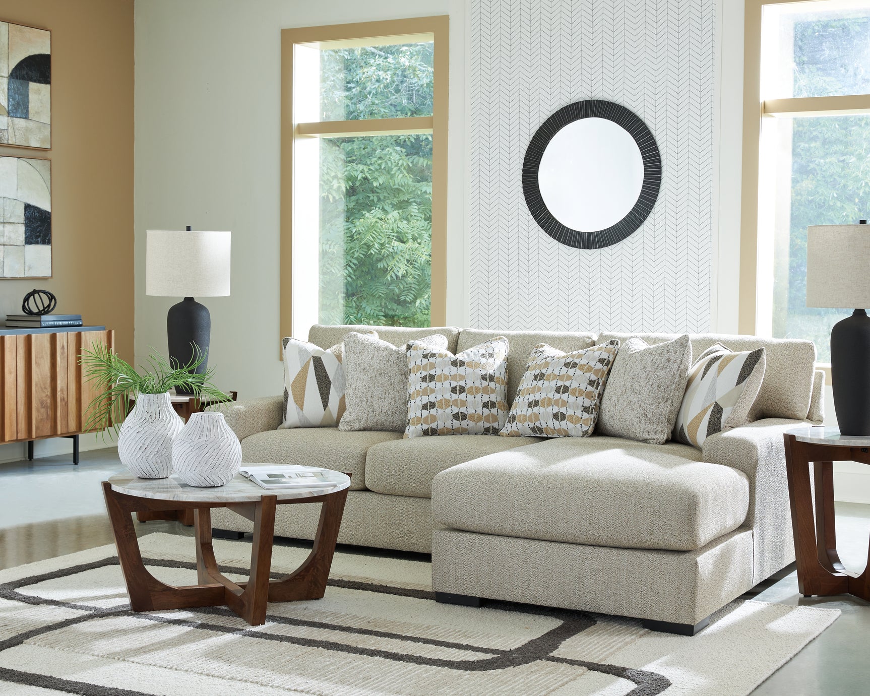 Side view showing chaise of Laurelgrove Pebble Chenille sectional sofa