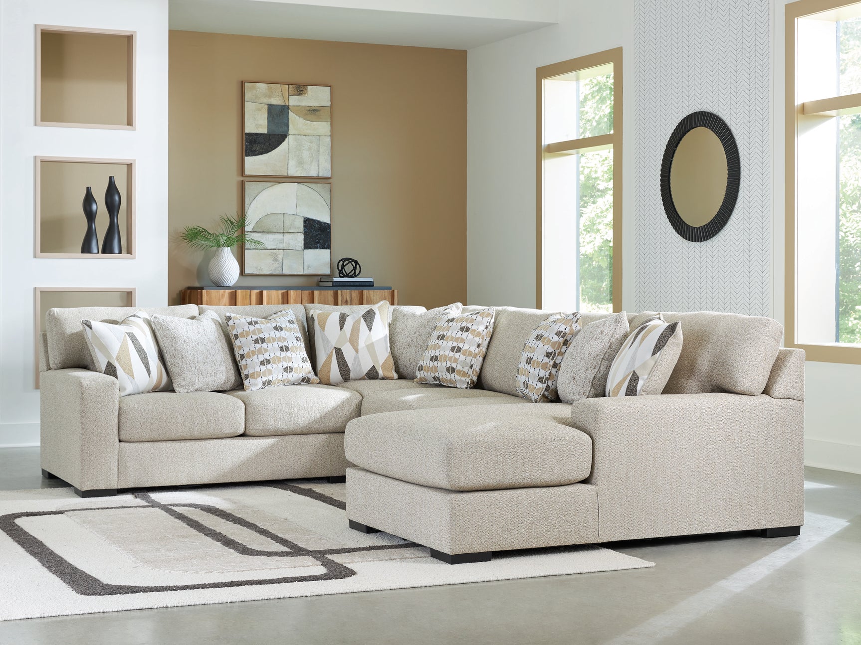 Room setting with Laurelgrove Pebble Chenille 4-Piece Sectional