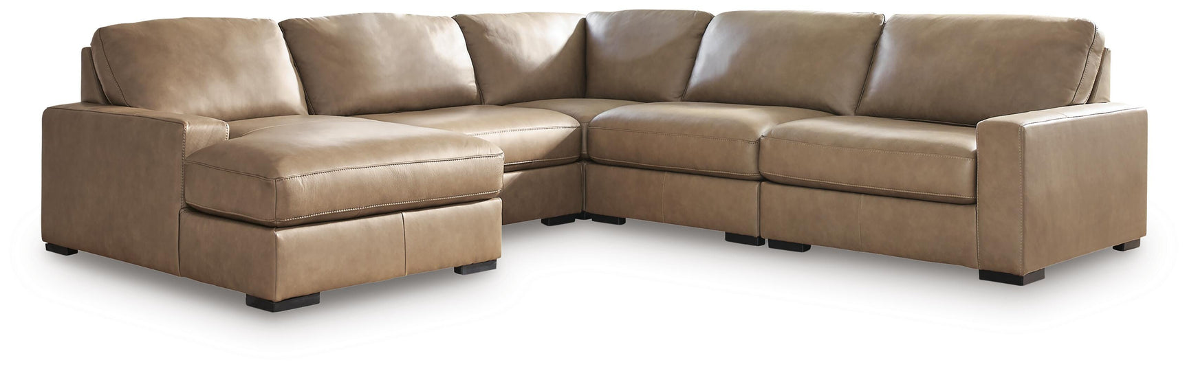 Side view of Veronella Sahara Leather 5-Piece Sectional Sofa with Chaise