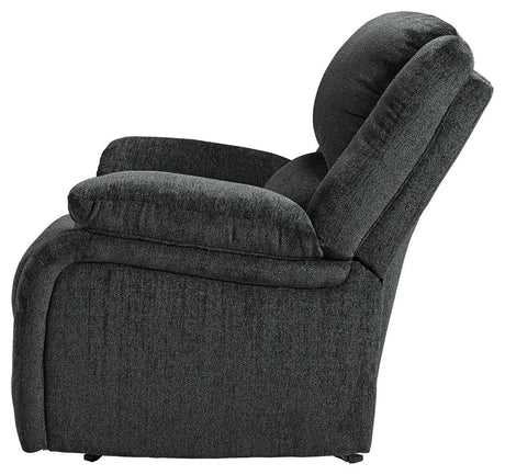 reclining position of Draycoll Slate Chenille Recliner