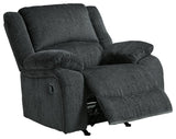 open reclined view of Draycoll Slate Chenille Recliner