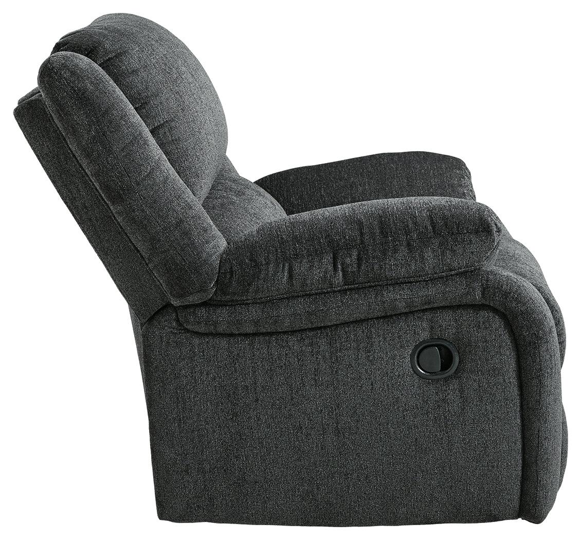 another side angle of Draycoll Slate Chenille Recliner