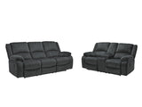 Draycoll Slate loveseat with center console, side angle
