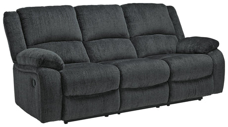 Draycoll Slate Chenille Reclining Sofa rear side view