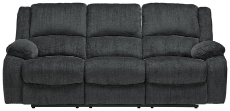 Draycoll Slate Chenille Reclining Sofa open recliner angle